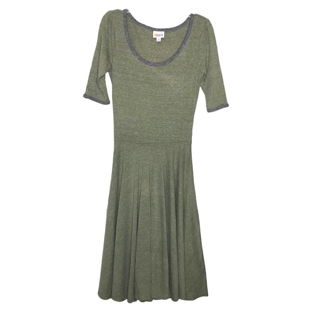 NEW- LULAROE nicole cotton dress heathered sage green & gray fit & flare size XS
